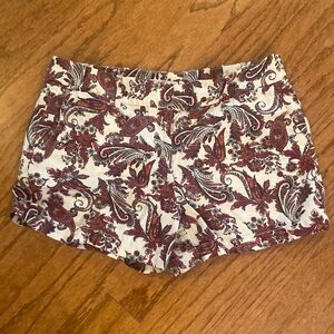 LOFT Women's Floral Print Shorts - Burgundy and White